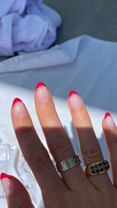 Dip With Tip Nail Ideas, Red Tips Short Nails, Cute Basic Nails Acrylic Short, Red Nails Acrylic Almond Short, Red Almond Tip Nails, Very Short Acrylic Nails Almond, Short Almond Tip Nails, Acrylic Nails Ideas Short Almond, Red Almond Tips