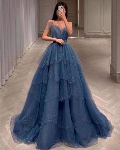 Prom Dress Tiered, בר מצווה, Blue Evening Dresses, Beaded Prom Dress, Ball Gowns Evening