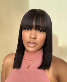 Glueless Yaki Bob Wig with Bangs – Luvme Hair Headband Wig With Bangs, Bang Bob Hairstyles For Black Women, Chinese Bob Hairstyles, Bang Bob, Chinese Bangs, Razor Cuts, Bang Hairstyles, Long Bob With Bangs, Human Hair Wigs With Bangs