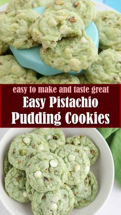 These Pistachio Pudding cookies are soft and chewy, and are the prettiest festive shade of green! This recipe uses instant pistachio pudding mix to make soft, flavorful cookies loaded with additional pistachios and white chocolate chips.