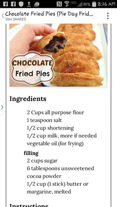 the recipe for chocolate fried pies is shown in this screenshote screen shot