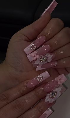 Quince Nail Inspo Pink, Pink Nails For Quinceañera, Pink And Gold Quince Nails, Quince Pink Nails, Pink Sweet 16 Nails, Quinceanera Nails Pink, Pink Quinceanera Nails, Quince Nails Pink, Pink Quince Nails