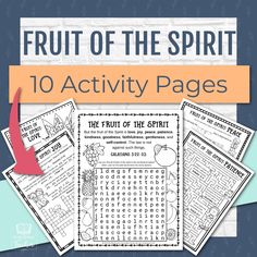 fruit of the spirit worksheet with an arrow pointing to it and two pictures on top