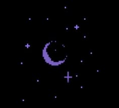 an old - school computer game with the moon and stars in the dark, as if it were pixel art