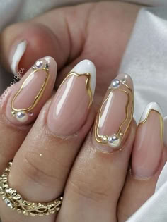 classy gold nails: white tips and chrome nail art Classy Gold Nails, Gold Nails, Nail Designs, Nails, Pink, Gold, White