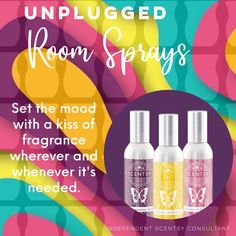 three bottles of room sprays with the words unplugged room sprays