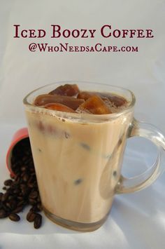 iced boozy coffee in a glass mug with ice and raisins