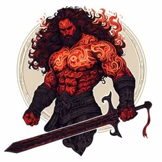 Gang Member Art, Dnd Fire Genasi Male, Fire Barbarian, Fire Genasi Barbarian, Barbarian Character Art, Fire Genasi Male, Genasi Barbarian, Fire Character Design, Elemental Warrior