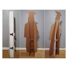 three different views of an open cardboard door