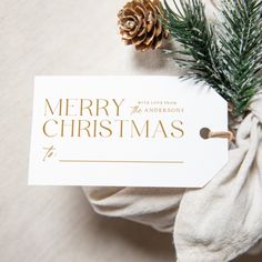 a christmas card with a pine cone on top