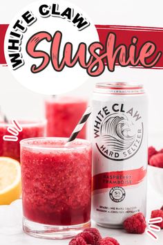 white claw slushie with raspberries and lemons in front of it