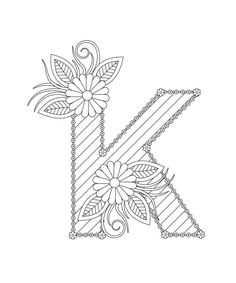 the letter k is decorated with flowers and leaves