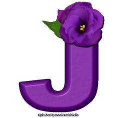 the letter j is decorated with purple flowers