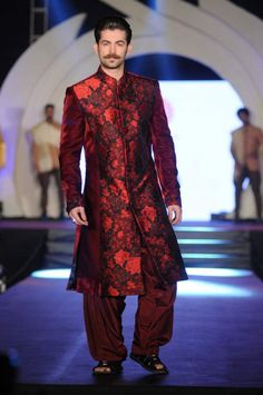 Neil Nitin Mukesh sported a maroon outfit and a rocking moustache as he walked the ramp for Rohhit Verma. #Style #Bollywood #Fashion #Handsome Neil Nitin Mukesh, Celebrity Style Men, Ramp Walk, Maroon Outfit, Bipasha Basu, Wedding Sherwani, Groom Looks, Indian Groom