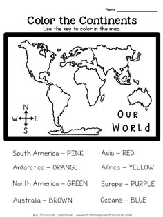 the world map with countries and names for kids to color, in black and white