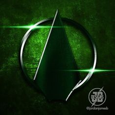 the green arrow logo is shown on a dark background with some light shining through it