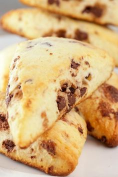 chocolate chip scones stacked on top of each other