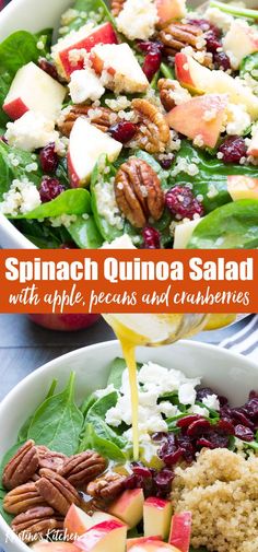 spinach quinoa salad with apples, pecans and cranberries