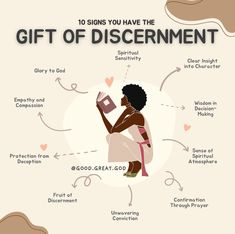 the gift of discernment info sheet with an image of a woman holding a book