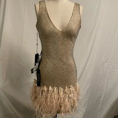 Party Dress Beautiful Feathered Bottom V Neck Sequence Gold/Cream Size Xxs Bebe Pink Flapper Dress, Silk Cowl Neck Dress, Chicago Costume, Orange Polka Dot Dress, Blue Flower Dress, Ikat Dress, Shoulder Ruffle Dress, Sequence Dress, Red Velvet Dress