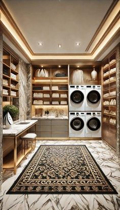 a very nice looking washer and dryer in a room with marble flooring