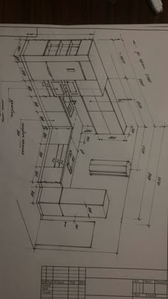 a blueprint drawing of a kitchen and dining room with the floor plan drawn out