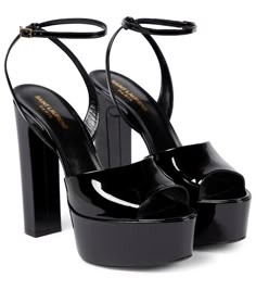 Saint Laurent - Jodie patent leather platform sandals | Mytheresa Dr Shoes, Leather Platform Sandals, Aesthetic Shoes, Saint Laurent Shoes, Pretty Shoes, Dream Shoes, Ankle Straps, Black Patent Leather, High Heel Sandals