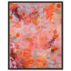 an orange and pink painting with leaves on it