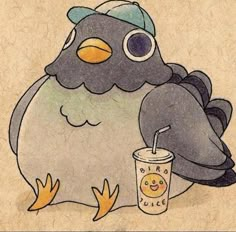 a drawing of a bird with a drink in it's beak and the words yogurt written above it