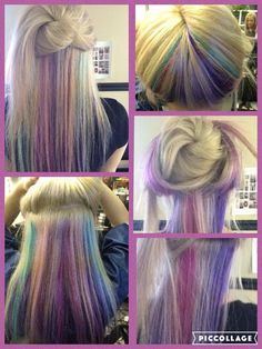 Pastel peekaboo Hidden Rainbow Hair, Hair Color Placement, Hidden Hair Color, Peekaboo Hair, Perfect Hair Color, Gorgeous Hair Color, Fall Hair Trends, Wacky Hair, Pretty Hair Color