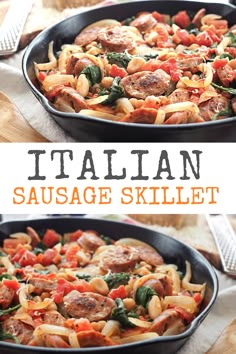 an italian sausage skillet with spinach and tomatoes