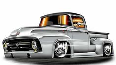 a drawing of an old pickup truck with chrome paint job on it's hood