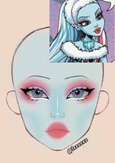 Abbey Bominable Makeup Look, Abby Bominable And Heath, Monster High Eyeshadow, Abby Bominable Makeup, Powerpuff Makeup, White Hair Costume Ideas, Face Paint Cosplay, Abbey Bominable Makeup