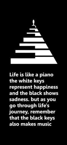 a black and white poster with the words life is like a piano