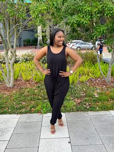 Perfect jumpsuit to wear on a chill or errand-type day ! Very comfortable and stretchy Model is wearing a size small Size DOWN if you would like a more fitted fit Black Jumpsuit, Jumpsuit, How To Wear, Black