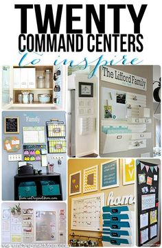 there are many different pictures on the wall with words above them that say twenty command centers