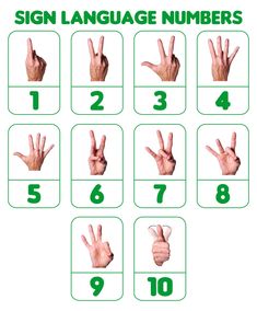 the sign language numbers are shown in green and white, as well as four fingers