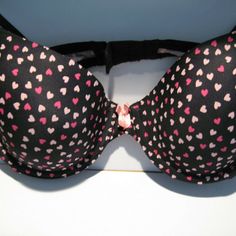 New With Tags Maidenform T-Shirt Bra, Demi Coverage, Style 07959 Black With Red And Pink Hearts Everyday Go-To T-Shirt Bra. 4-Way Stretch Foam Cups No-Show Under Tees Adjustable Shoulder Straps Underwire 32d Bra, Coverage Bras, Foam Cups, Pink Hearts, T Shirt Bra, Pink Heart, Shoulder Straps, Women's Intimates, Black Pink