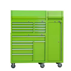 Upgrade your workspace and get organized with the Viper Tool Storage® 41-Inch Rolling Cabinet Bundle with 1 Side Locker - the perfect storage solution for your tools, accessories, and more. Made from durable cold rolled 19-gauge steel, this unique system includes one 41-in 6-drawer rolling bottom cabinet, one 41-in 8-drawer top chest, and one 20-in side locker for plenty of space to store your items. Full extension ball bearing drawer slides can hold up to 100lbs each (150lbs in the power tool drawer) and are all equipped with a ReSecure latching feature to prevent accidental opening. With a built-in power strip in both the top chest and bottom rolling cabinet, you can keep your power tools and electronics charged and ready to use at all times. Viper SlideLock Technology provides extra sec Rolling Cabinet, Rolling Tool Box, Tool Storage Cabinets, Tool Drawers, Mobile Storage, Tool Cabinet, Garage Storage Cabinets, Tool Chest, Drawer Slides