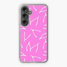 a pink phone case with white lines on it