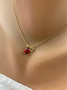 Ladybird Jewelry, Plane Jewelry, Tiny Heart Necklace, Dainty Choker Necklace, Tiny Necklace, Diamond Pendent, Hand Necklace