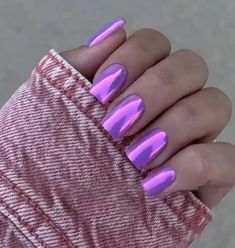 Short Nail Chrome, Purple Chrome Nails Short, Chrome Nail Colors, French Purple, Nails Medium Square, Nails Solid Color, Purple Chrome, Nails Solid, Square French