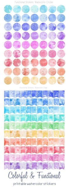 colorful watercolor stickers with different colors