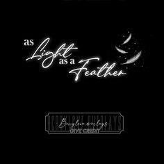 the title for as light as a feather, written in white lettering on a black background