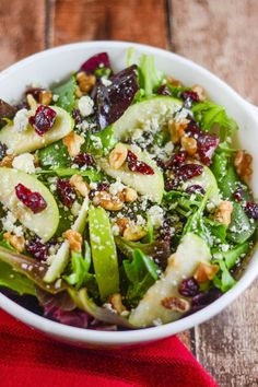 This Apple Walnut Cranberry Salad includes a Mixed Green Spinach Salad with Green ApplesDried CranberriesWalnutsand Gorgonzola Cheese. Gorgonzola Salad Dressing, Pear Walnut Blue Cheese Salad, Walnut Gorgonzola Salad, Walnut Cranberry Salad, Gorgonzola Salad, Blue Cheese Salad, Apple Walnut, Salad Dressing Recipe, Cranberry Salad