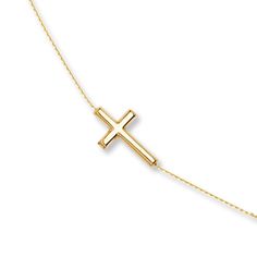 A sideways cross suspends between cable chains in this contemporary bracelet for her. Fashioned in 14K yellow gold, the bracelet adjusts in length from 7 to 7.5 inches, and secures with a lobster clasp. Gold Cross Bracelet, Gold Layered Bracelets, Pearl Diamond Jewelry, Contemporary Bracelets, Cross Jewelry Necklace, Fan Jewelry, Bracelet For Her, Jewelry Advice, Diamond Wedding Rings Sets