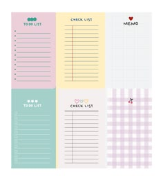 the printable check list is shown in four different colors