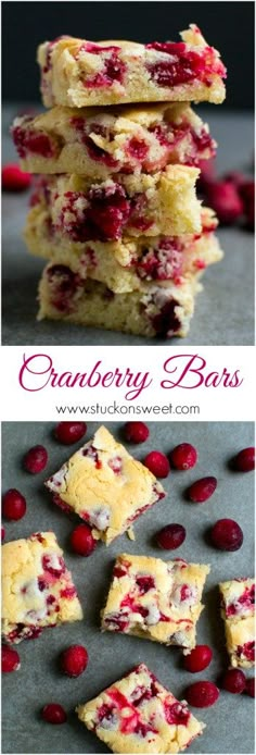 Cranberry Bars - this dessert recipe is simple and delicious. It can be easily adapted and it's perfect for the holidays! | www.stuckonsweet.com Cranberry Bars, Fresh Cranberry, Cranberry Recipes, Almond Cookies, Fresh Cranberries, Mini Desserts