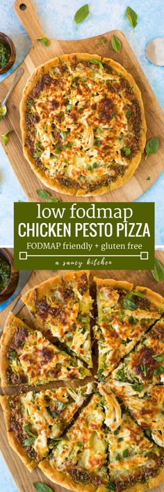 Low FODMAP Chicken Pesto Pizza - topped with a simple chive pesto, shredded chicken breasts and mozzarella. | Gluten Free + FODMAP Friendly Chive Pesto, Chicken Pesto Pizza, Fodmap Friendly Recipes