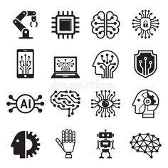 black and white icons on the theme of artificial technology royalty illustration